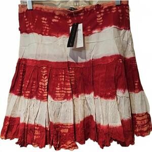 Chaudry KC Womens Size L Red White Boho Crinkle Festival Tie Dye Skirt ~ NWT